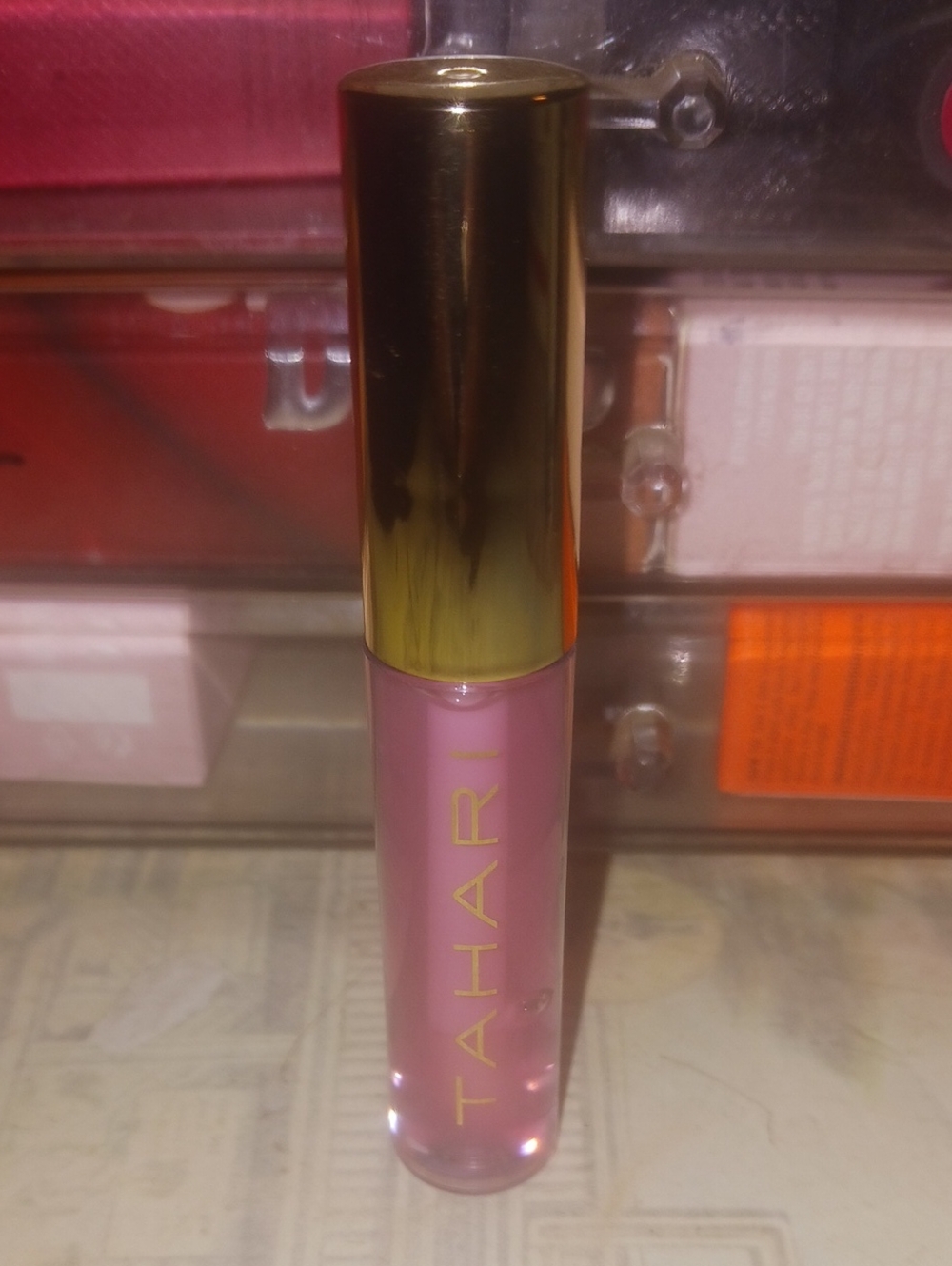 Tahari Pink Lip Gloss with Gold Cap